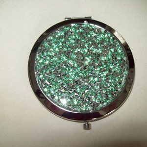 Green Rhinestone Encrusted Daily Affirmation Double Mirror Compact